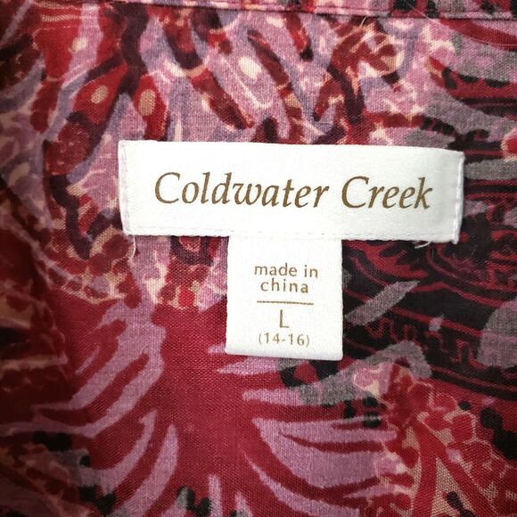 Coldwater Creek Shirt Blouse L Red Sheer Burnout Career Fall Autumn Classic - Picture 4 of 8